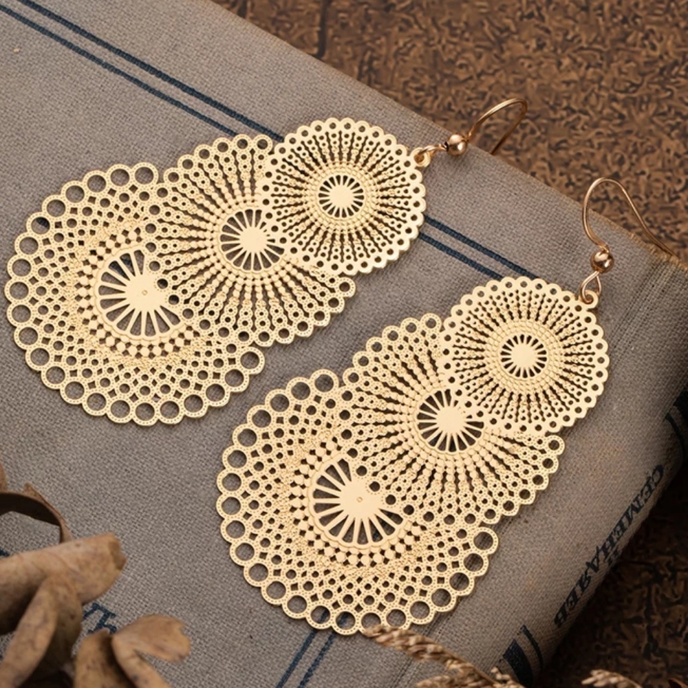 3 Pair Set Filigree Leaf Waterdrop Dangle Earring - Picture 8 of 16